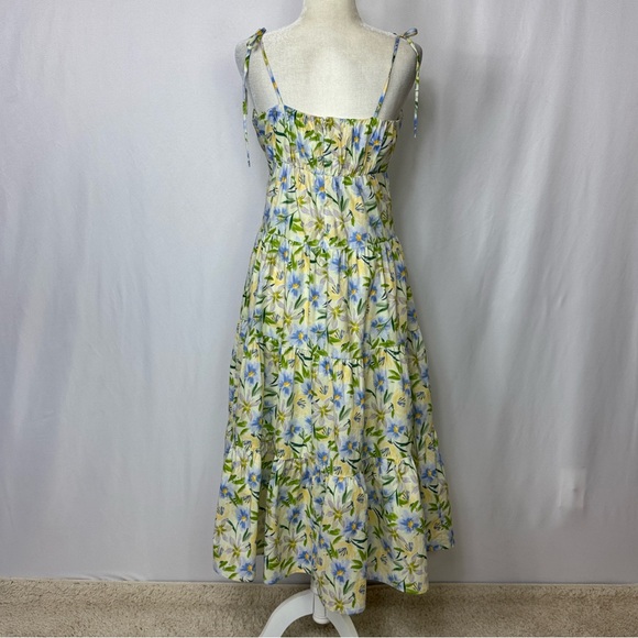 ASTR The Label Tie Strap Tiered Maxi Dress Size Medium Cream Blue Floral NWOT - Picture 8 of 13